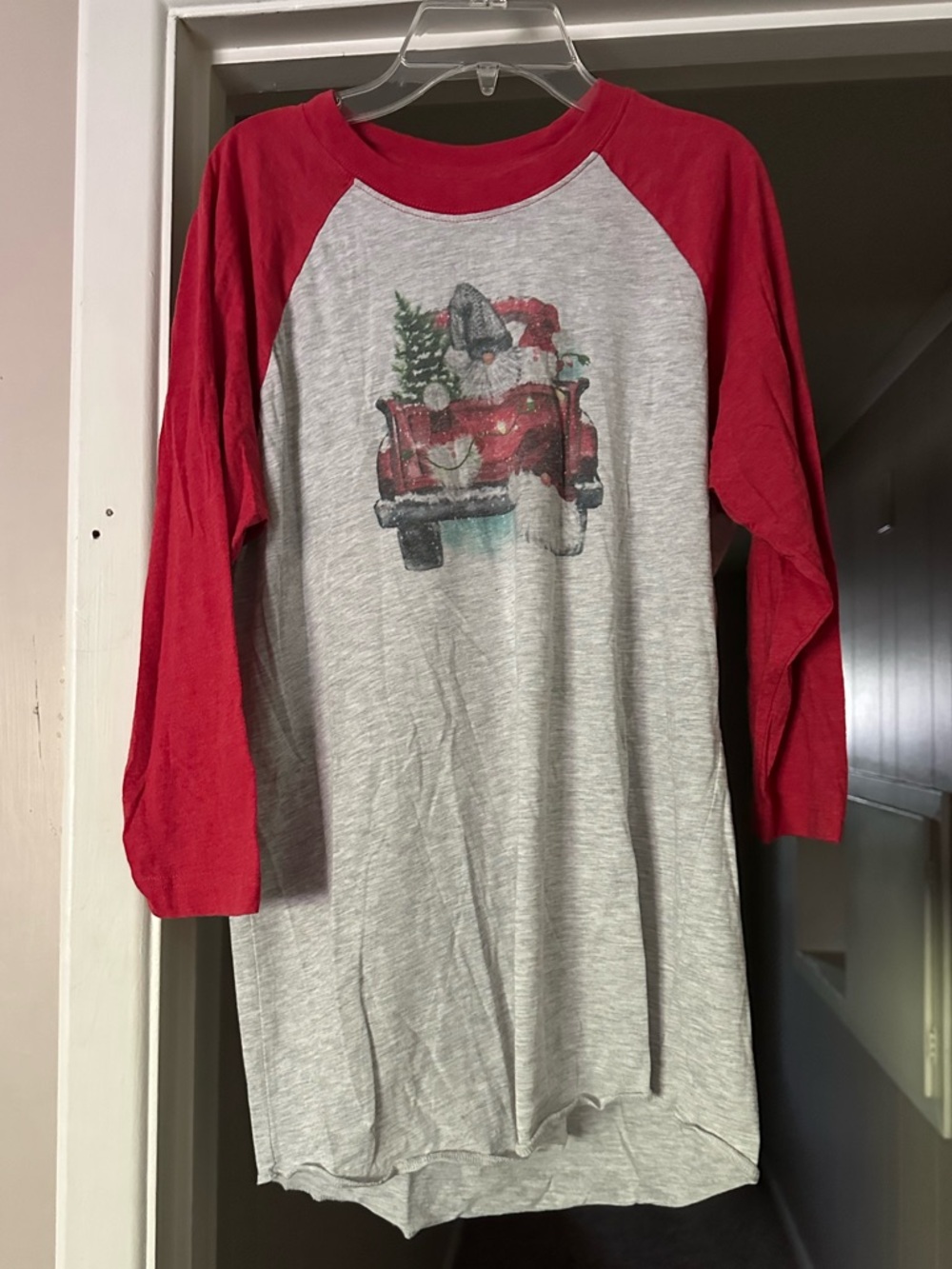 Women's Red Raglan Long Sleeve Tee with Vintage Truck Graphic